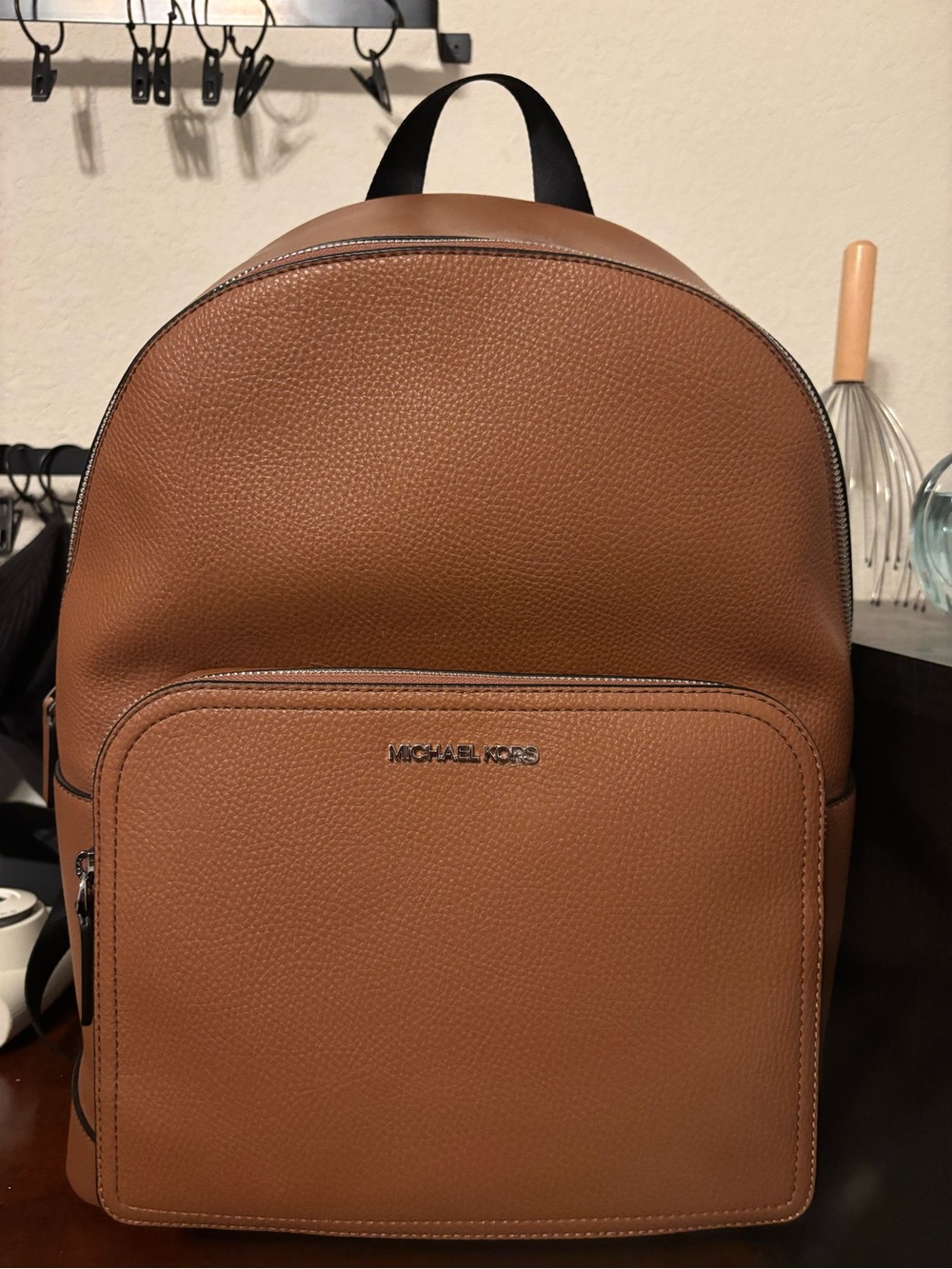 Michael Kors Brown Pebbled Leather Backpack with Front Zip Pocket